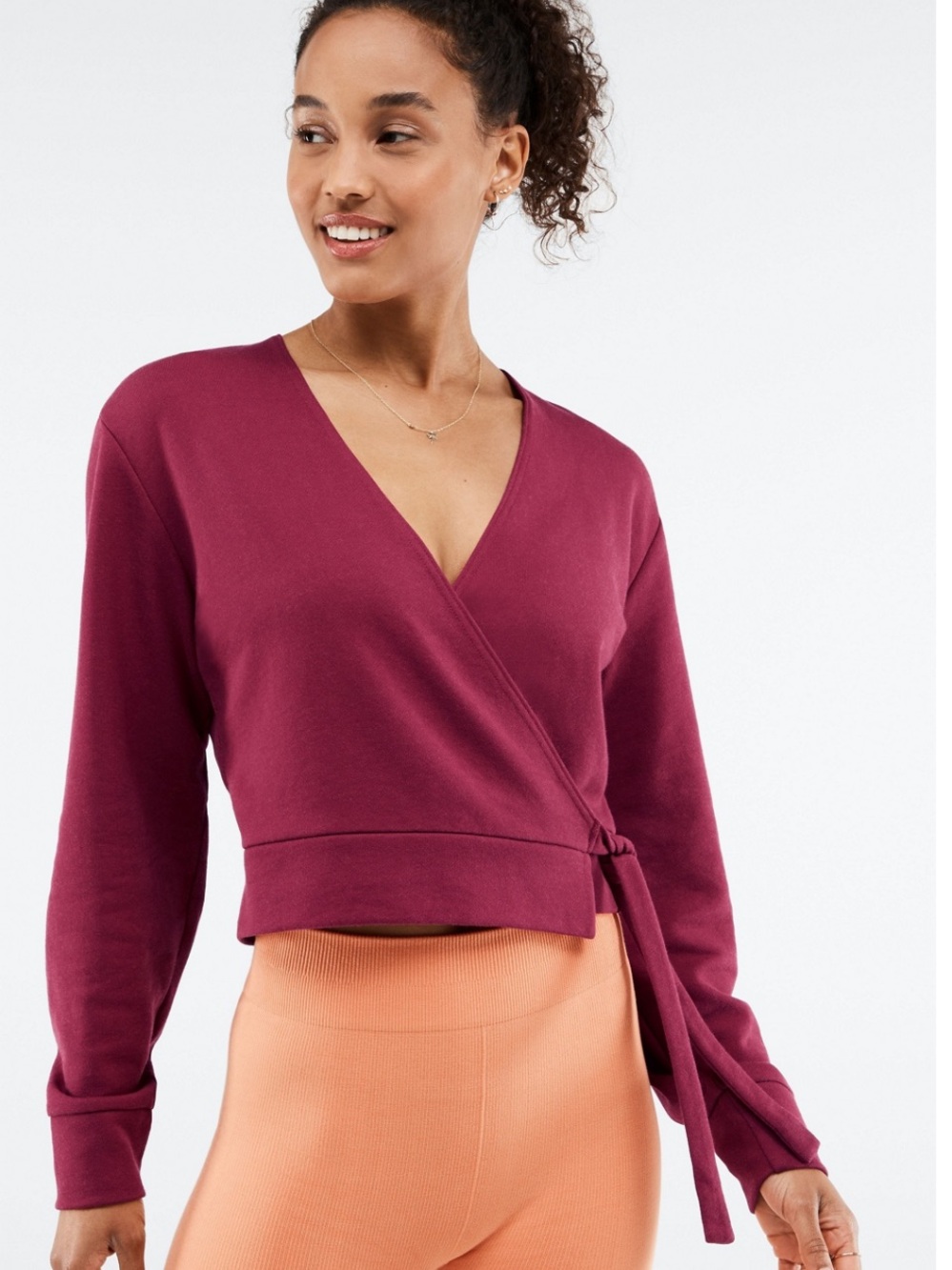 NWT Fabletics Mandy Wrap Top Side Tie Cherry Burst Athleisure Balletcore Medium